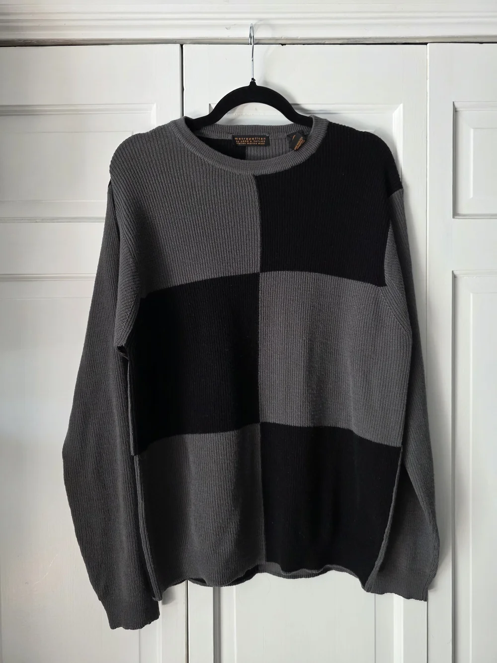 Metropolitan by Lord & Taylor Merino Wool Sweater Mens Medium Gray Black